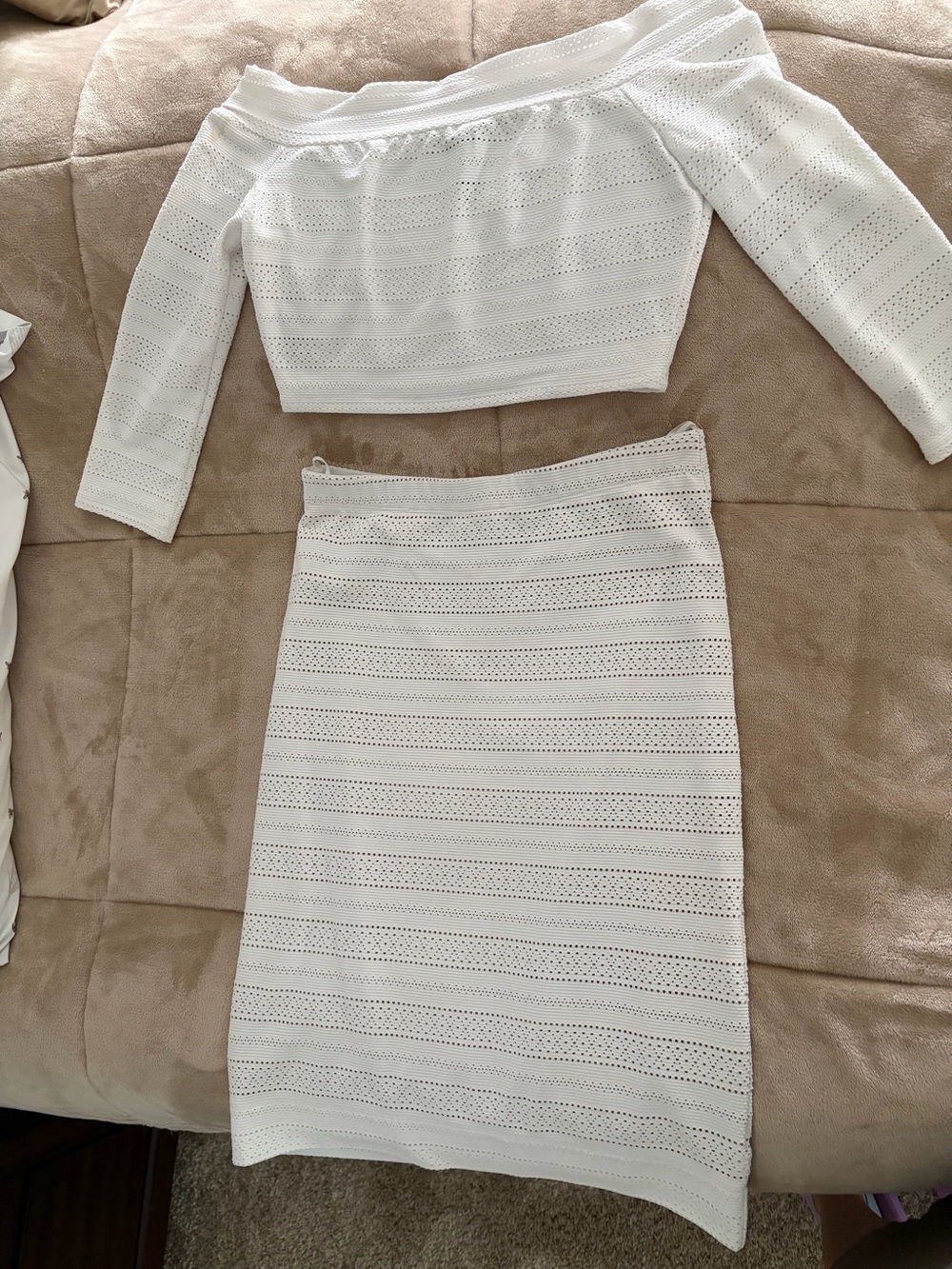 BCBG White Eyelet Midi Skirt Set